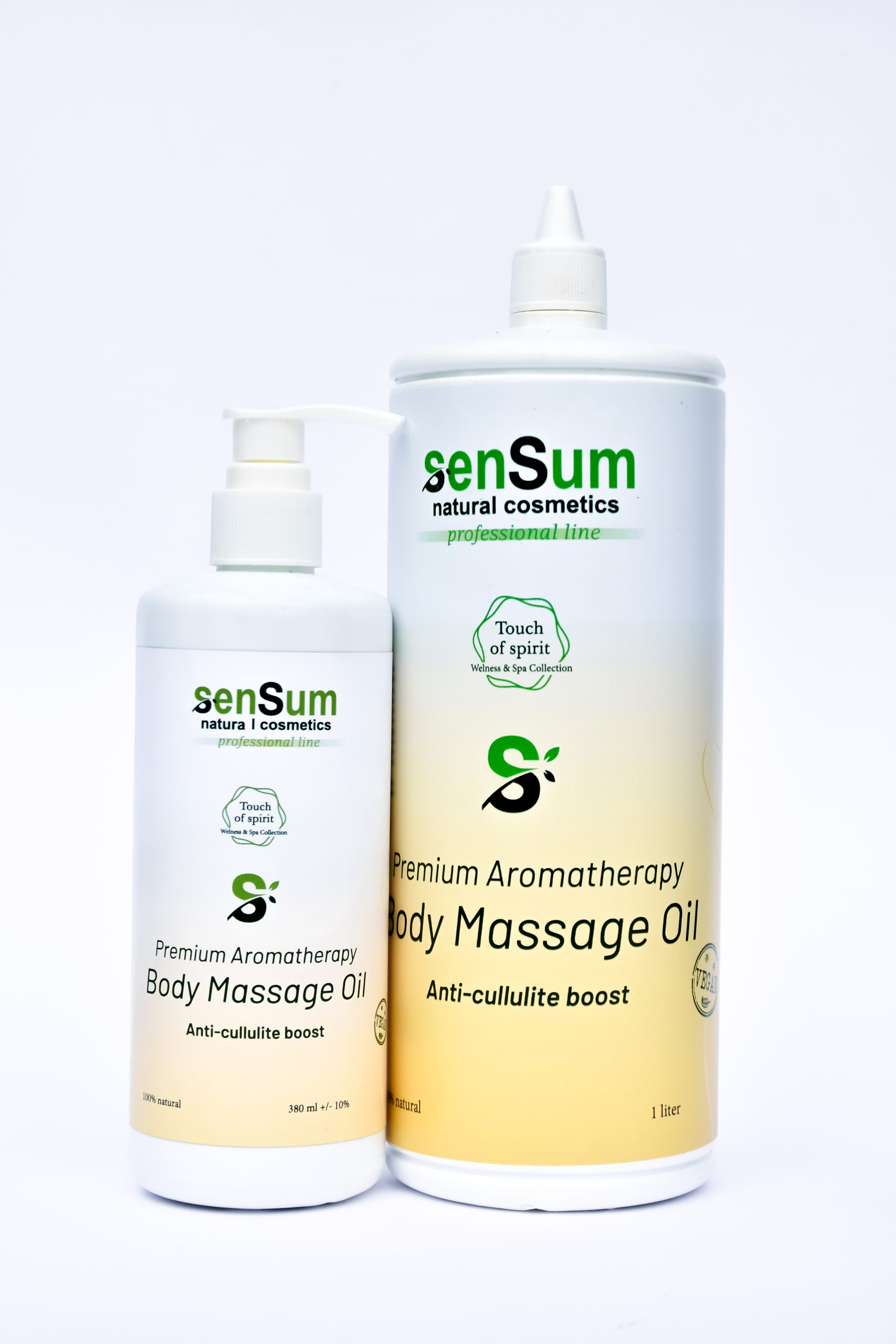 Anti-cellulite boost Body Massage Oil, žuto bijela ambalaža, na bijeloj podlozi, vegan, prirodna kozmetika
